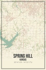 Retro US city map of Spring Hill, Kansas. Vintage street map.