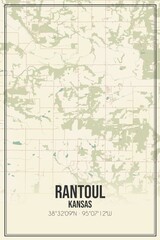 Retro US city map of Rantoul, Kansas. Vintage street map.