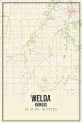 Retro US city map of Welda, Kansas. Vintage street map.