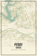 Retro US city map of Perry, Kansas. Vintage street map.