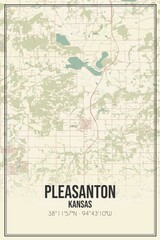 Retro US city map of Pleasanton, Kansas. Vintage street map.