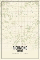 Retro US city map of Richmond, Kansas. Vintage street map.