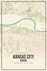 Retro US city map of Kansas City, Kansas. Vintage street map.