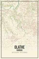 Retro US city map of Olathe, Kansas. Vintage street map.