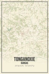 Retro US city map of Tonganoxie, Kansas. Vintage street map.