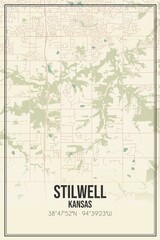 Retro US city map of Stilwell, Kansas. Vintage street map.