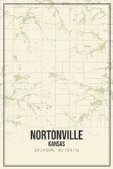Retro US city map of Nortonville, Kansas. Vintage street map.