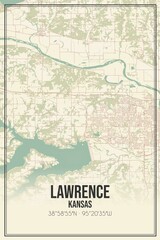 Retro US city map of Lawrence, Kansas. Vintage street map.