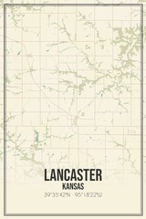Retro US city map of Lancaster, Kansas. Vintage street map.