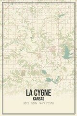 Retro US city map of La Cygne, Kansas. Vintage street map.