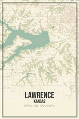 Retro US city map of Lawrence, Kansas. Vintage street map.