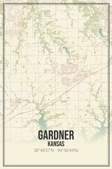 Retro US city map of Gardner, Kansas. Vintage street map.
