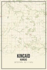 Retro US city map of Kincaid, Kansas. Vintage street map.