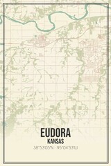 Retro US city map of Eudora, Kansas. Vintage street map.