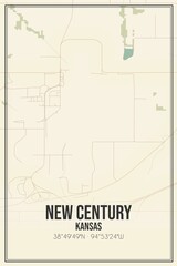 Retro US city map of New Century, Kansas. Vintage street map.