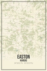 Retro US city map of Easton, Kansas. Vintage street map.