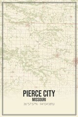 Retro US city map of Pierce City, Missouri. Vintage street map.