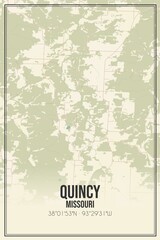 Retro US city map of Quincy, Missouri. Vintage street map.