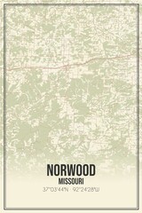 Retro US city map of Norwood, Missouri. Vintage street map.