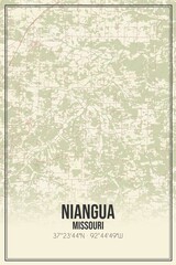 Retro US city map of Niangua, Missouri. Vintage street map.