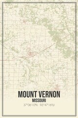 Retro US city map of Mount Vernon, Missouri. Vintage street map.