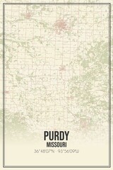 Retro US city map of Purdy, Missouri. Vintage street map.