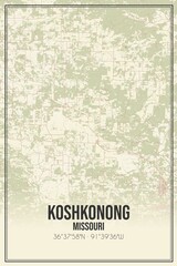 Retro US city map of Koshkonong, Missouri. Vintage street map.