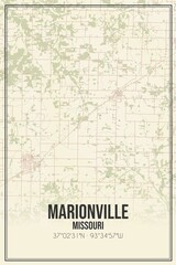 Retro US city map of Marionville, Missouri. Vintage street map.
