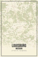 Retro US city map of Louisburg, Missouri. Vintage street map.