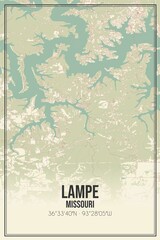 Retro US city map of Lampe, Missouri. Vintage street map.