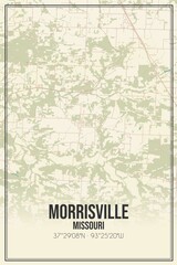 Retro US city map of Morrisville, Missouri. Vintage street map.
