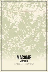 Retro US city map of Macomb, Missouri. Vintage street map.