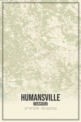 Retro US city map of Humansville, Missouri. Vintage street map.