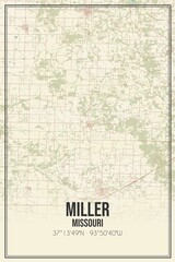 Fototapeta na wymiar Retro US city map of Miller, Missouri. Vintage street map.