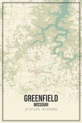 Retro US city map of Greenfield, Missouri. Vintage street map.