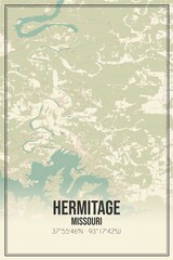 Retro US city map of Hermitage, Missouri. Vintage street map.