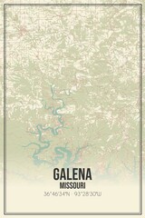 Retro US city map of Galena, Missouri. Vintage street map.