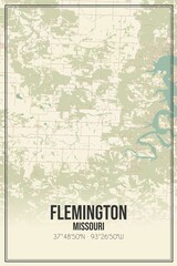 Retro US city map of Flemington, Missouri. Vintage street map.