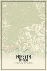 Retro US city map of Forsyth, Missouri. Vintage street map.