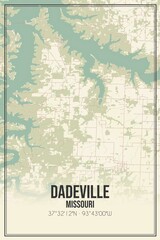 Retro US city map of Dadeville, Missouri. Vintage street map.
