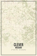 Retro US city map of Clever, Missouri. Vintage street map.