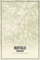 Retro US city map of Buffalo, Missouri. Vintage street map.