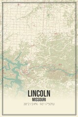 Retro US city map of Lincoln, Missouri. Vintage street map.