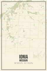 Retro US city map of Ionia, Missouri. Vintage street map.