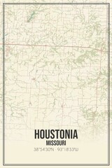 Retro US city map of Houstonia, Missouri. Vintage street map.