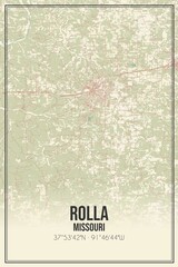 Retro US city map of Rolla, Missouri. Vintage street map.