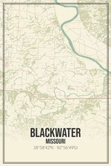 Retro US city map of Blackwater, Missouri. Vintage street map.