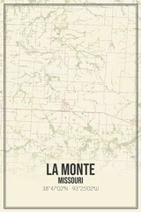 Retro US city map of La Monte, Missouri. Vintage street map.