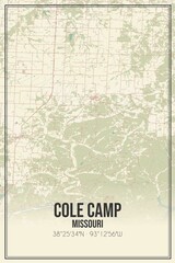 Retro US city map of Cole Camp, Missouri. Vintage street map.