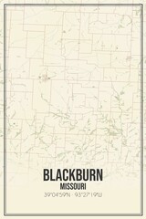 Retro US city map of Blackburn, Missouri. Vintage street map.